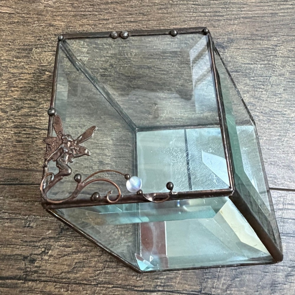 Vintage Trinket Box Small Fairy Beveled Glass 1997 Signed